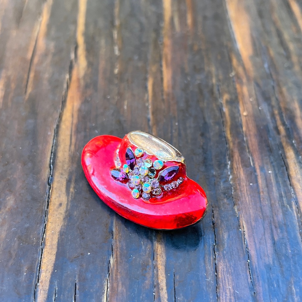 $5 Bundled 💘 Vintage Fun Sparkly Red Hat Pin/Brooch - Picture 3 of 6